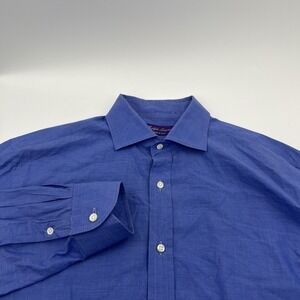 Ralph Lauren Purple Label Button Up Shirt Mens 16.5 Made in Italy Blue LS Cotton